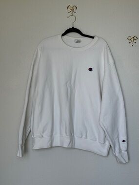 Champion White Crewneck Sweatshirt with Small Logo